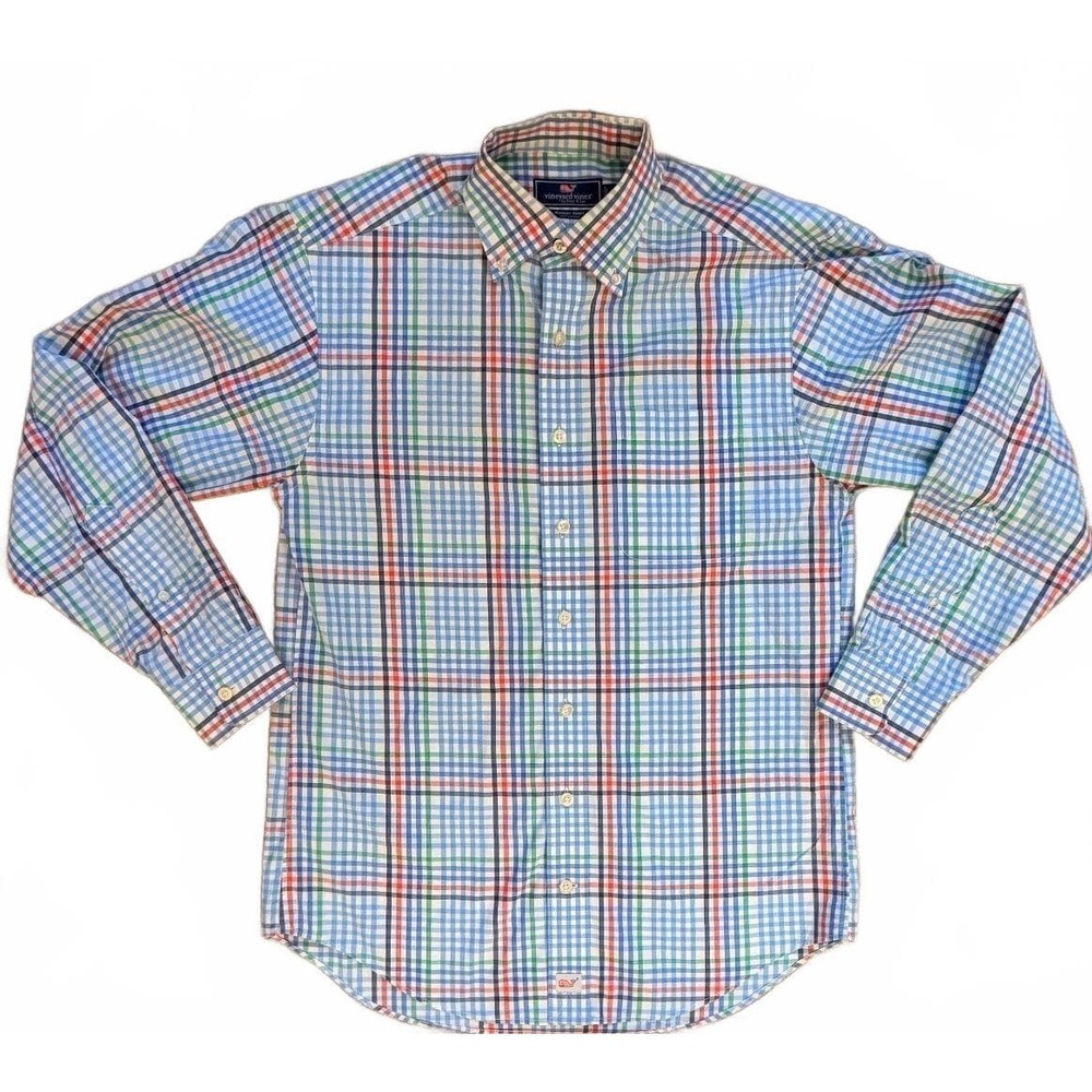 Vineyard Vines Murray Shirt Mens Small Blue Rainbow Gingham Plaid Button Down S